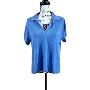 Anthropologie Jane and Delancey Blue top distressed collar  short sleeve size S